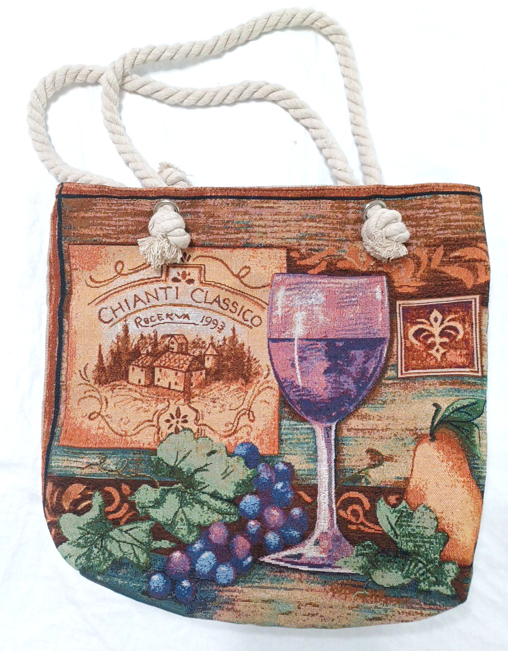 Chianti Classico 1993 Large Tapestry Rope Wine Tote Purse Bag 16x14*Read Stains